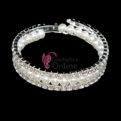 Bratara eleganta de mana BRM005DD Argintie cu cristale si perle 